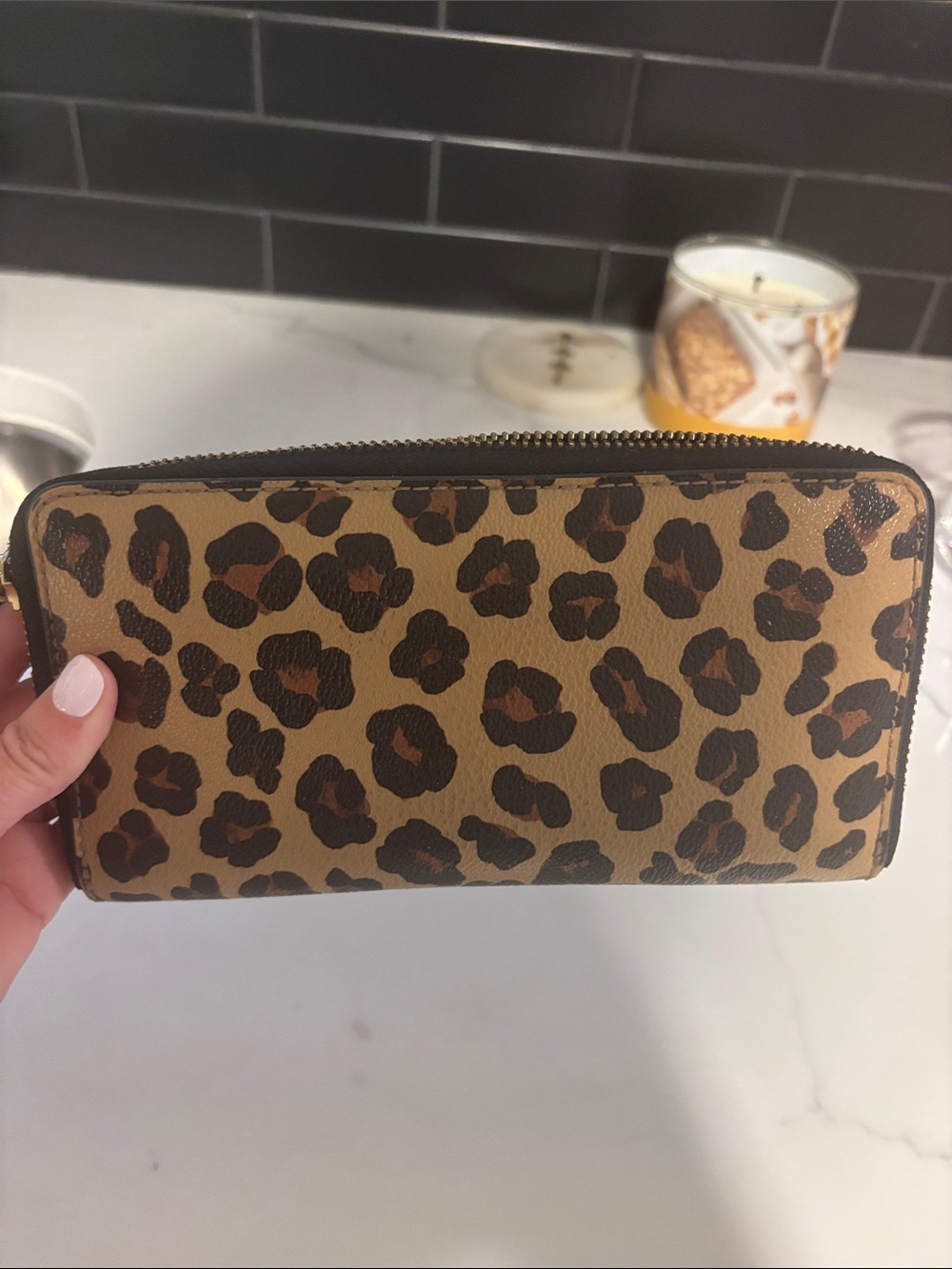 Tory Burch Leopard-Print Zip Wallet in Brown and Black - Picture 3 of 4